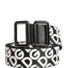 White Black Logo Leather Metal Buckle Belt