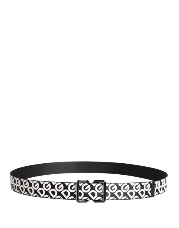 White Black Logo Leather Metal Buckle Belt