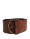 Brown Leather Wide Waist Metal Round Belt