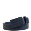 Men Blue Calf Leather Logo Metal Buckle Belt