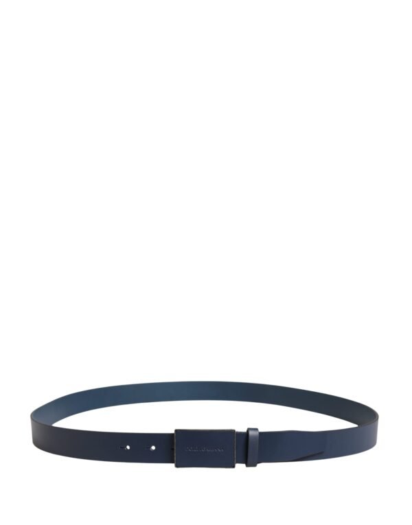 Men Blue Calf Leather Logo Metal Buckle Belt