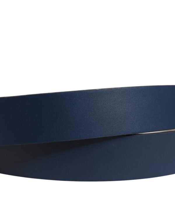 Men Blue Calf Leather Logo Metal Buckle Belt