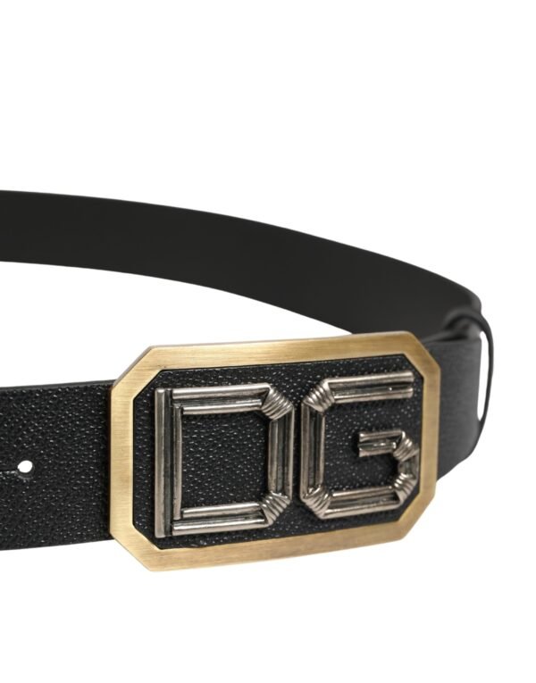 Men Black Leather DG Logo Metal Buckle Belt