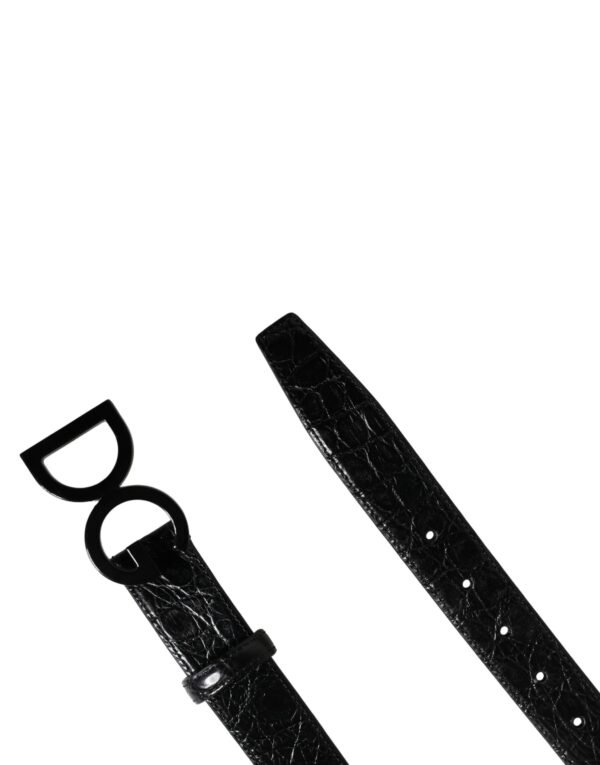 Men Black Exotic Leather Logo Buckle Belt