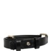 Black Leather Thin Gold Metal Brass Buckle Waist Belt