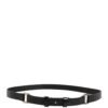 Black Leather Thin Gold Metal Brass Buckle Waist Belt