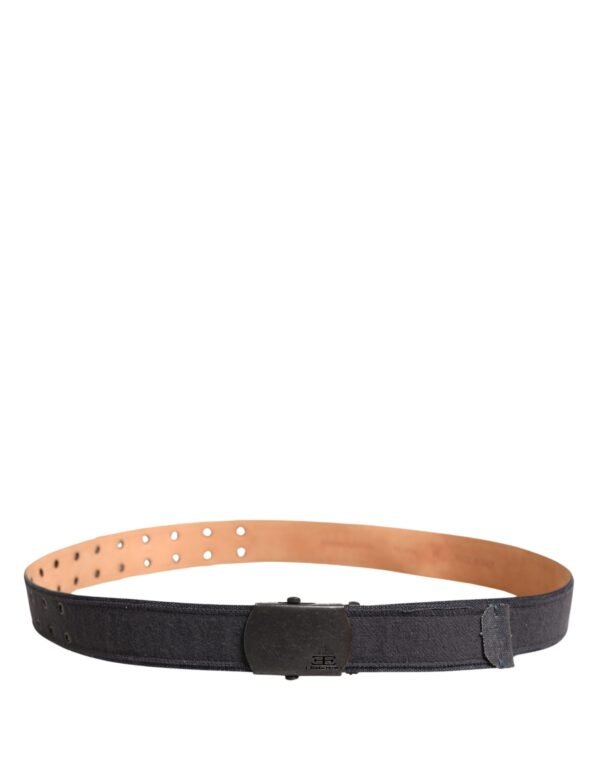 10371592.jpeg Black Wool Cotton Logo Metal Buckle Belt