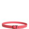 Pink Calf Leather Silver Metal Buckle Belt