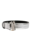 Silver Leather Logo Metal Buckle Waist Belt
