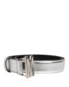 Silver Leather Logo Metal Buckle Waist Belt