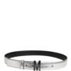 Silver Leather Logo Metal Buckle Waist Belt
