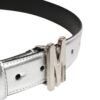 Silver Leather Logo Metal Buckle Waist Belt