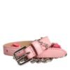 Pink Embelished Roses Textured Leather Belt