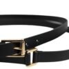 Black Classic Gold Metal Logo Buckle Belt