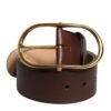 Brown Leather Classic Metal Oval Buckle Belt