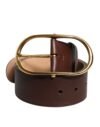 Brown Leather Classic Metal Oval Buckle Belt