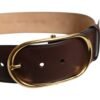 Brown Leather Classic Metal Oval Buckle Belt