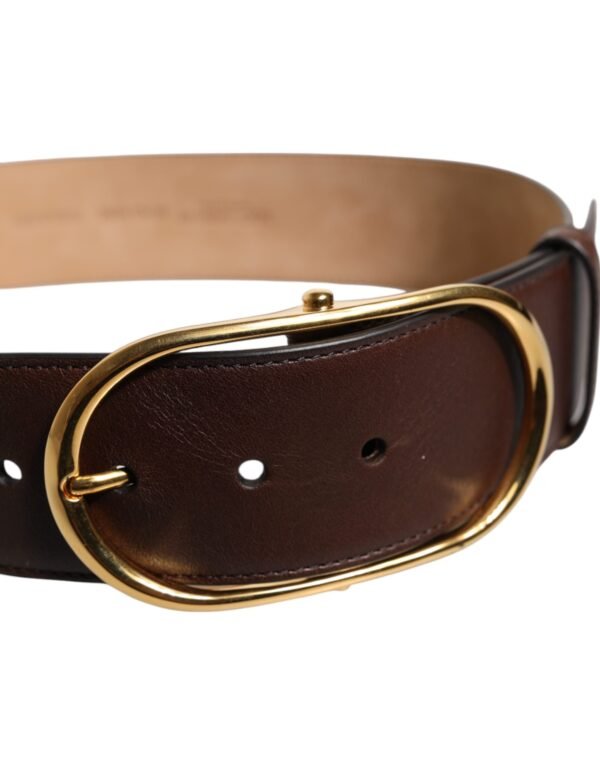 Brown Leather Classic Metal Oval Buckle Belt