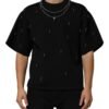 Black Polyester Necklace Embellished T-shirt