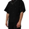 Black Polyester Necklace Embellished T-shirt