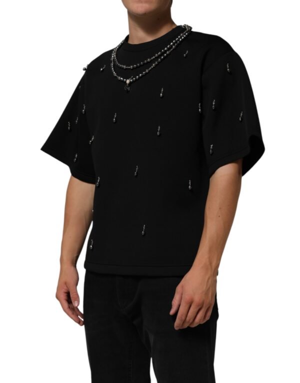 Black Polyester Necklace Embellished T-shirt
