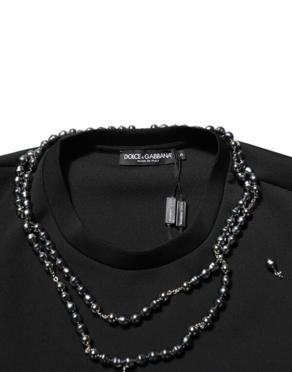 Black Polyester Necklace Embellished T-shirt