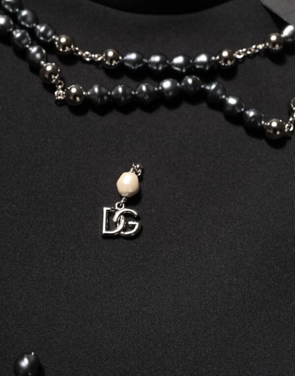 Black Polyester Necklace Embellished T-shirt