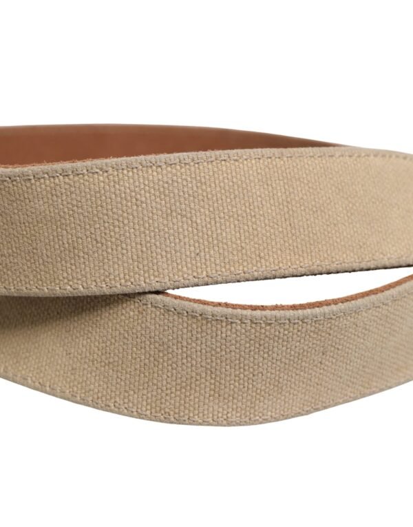 Men Beige Canvas Silver Metal Buckle Cintura Belt