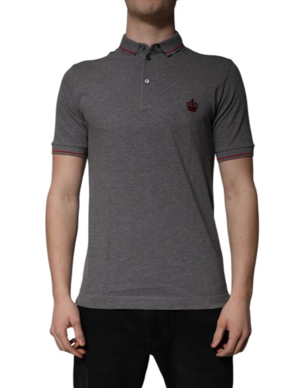 Gray Cotton Crown Collared Polo T-shirt